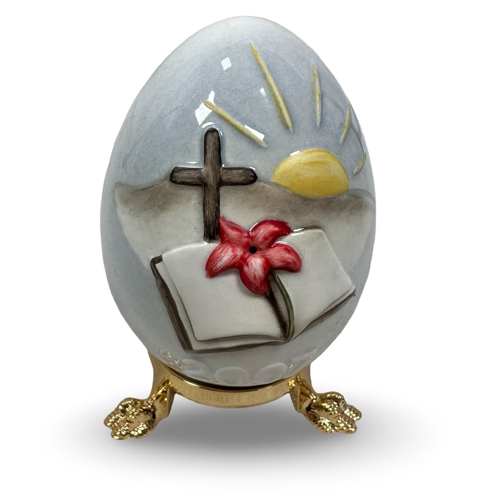 Goebel Germany 2007 Annual Easter Egg Cross Bible Lily Religious Decor Stand